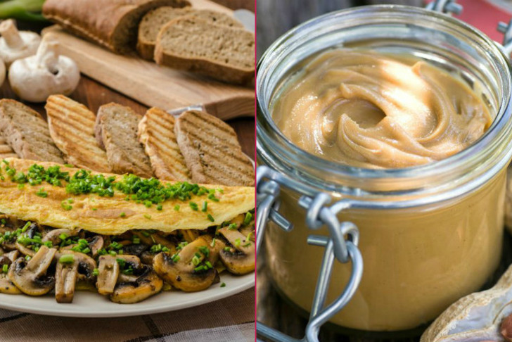Sporcu Kahvaltısı: Mantarlı Omlet, 1-2 Dilim Tam Tahıllı Ekmek, Fıstık Ezmesi, Taze Sıkılmış Portakal Suyu