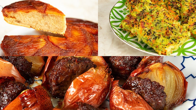 3 Tepside 3 Yemek: Soğan Kebabı, Elmalı Ters Yüz Kek, Sebze Mücveri