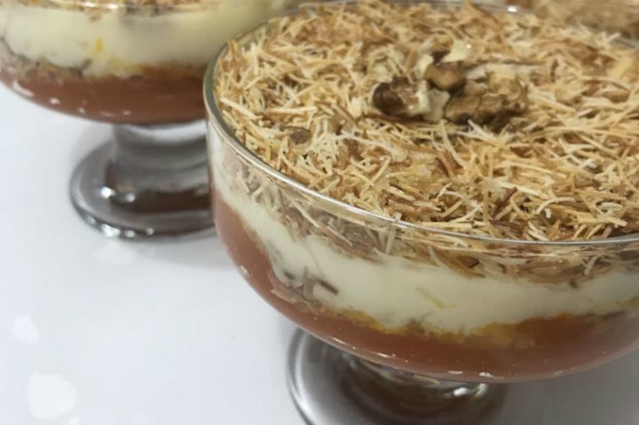 Pek Kolay: Kadayıflı Bal Kabaklı Muhallebili Tatlı