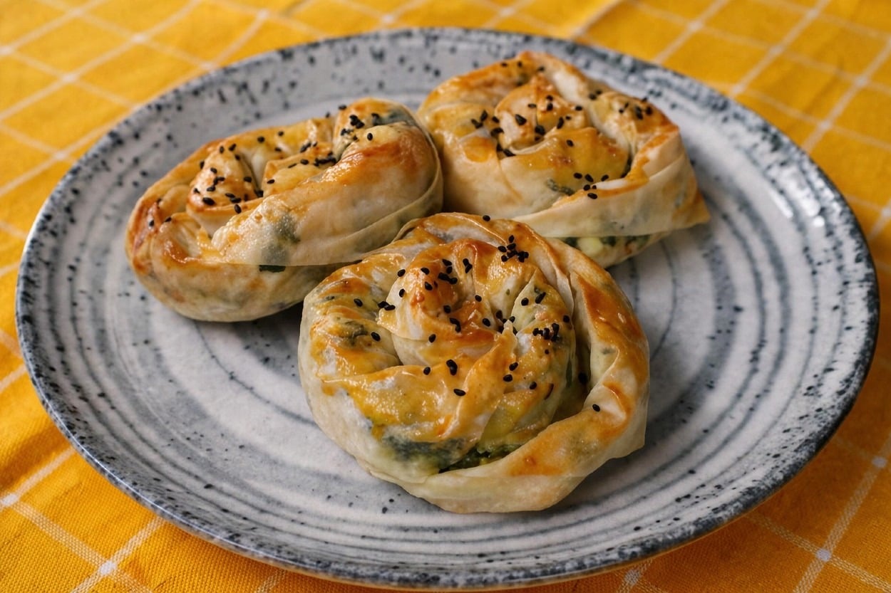 Sadece 3 Yufkayla: Ispanaklı Gül Böreği