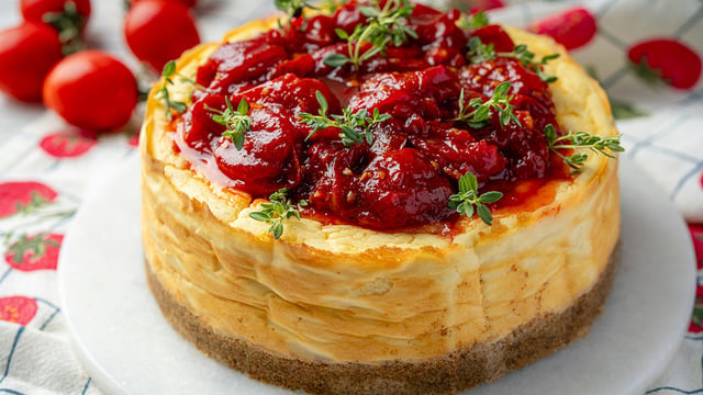 Acı Biberli: Domates Reçelli Tuzlu Cheesecake